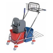 Тележка двухведерная 2х15 с механическим отжимом, сеткой и держателем для мусорного мешка, AF08087