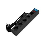 Удлинитель с сетевым фильтром 5х5м с заземл 10А IP20 2.2кВт ПВС 3х1 с выкл. черн. DOMTOK 2539