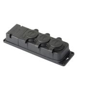 Колодка тройная с загл. каучук 230В 2P+PE 16A IP54, каучук, черная