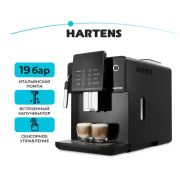 Кофемашина автоматическая Hartens HCM-FA010B, для приготовления эспрессо, американо, капучино, с сенсорным управлением, итальянская помпа с давлением 19 бар, черная