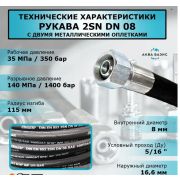 Шланг (рукав) высокого давления 50 метров, 2SN d08, 350 бар. РВД для профессиональных АВД